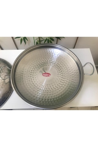 Üzüm Çelik Kapaklı Saç Kavurma Tavası, Paslanmaz Krom Kavurma Tavası 45 Cm