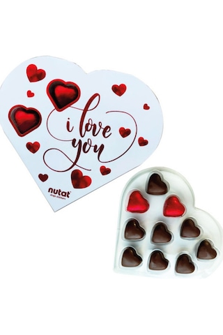Nutat - I Love You Kutulu Fındık Kremalı Hediye Kalp Çikolata 135 Gr.