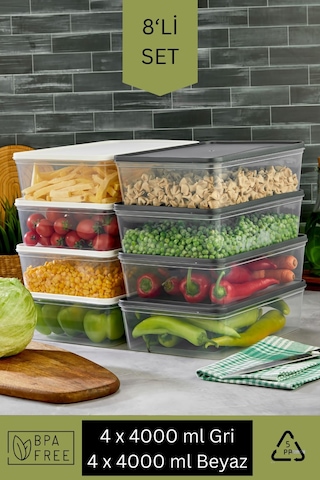 Mikrodalga Ve Derin Dondurucuya Uygun Freshkeep Saklama Kabı 8'li Set - Gri / Beyaz / 8 4000 Ml Gri