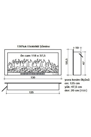 Alaz Efekt 1800w 130cm Bluetooth Ve Ses Efektli Dekoratif Elektrikli Şömine