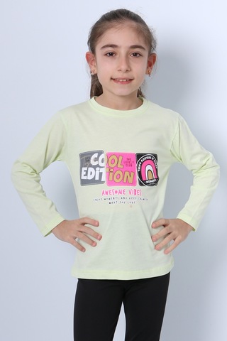 Hçm Kız Çocuk Uzun Kollu Tshirt 4 Mevsim Bisiklet Yaka Cool Edition Baskılı D45 Yeşil