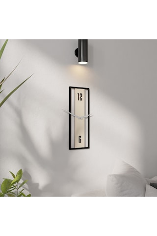 Dekoratif Minimal Dikdörtgen Duvar Saati Siyah - Krem