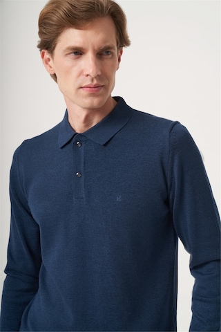 İmza İndigo Polo Yaka Uzun Kol Örme Comfort Fit Pamuklu Kazak 1012265150 Indigo Mavi