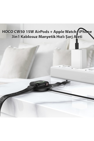 Hoco CW50 15 W 3in1 Kablosuz Manyetik Hızlı Şarj Aleti