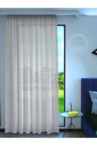 Beyaz Keten Görünümlü Ekstraforlu Tül Perde Linen Touch Serisi BEYAZ