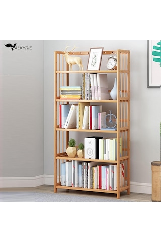 Valkyrie 5 Katlı Bambu Raf Kitaplık 60x23x128 Cm Çok Amaçlı Düzenleyici Dekoratif Organizer Kahverengi