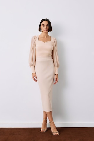 Sateen Midi Boy Kalem Etek - Bej