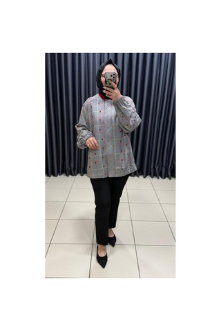 Ghisa Boncuk İşlemeli Ekose Fermuarlı Kap Kırmızı - 930380666 Kırmızı