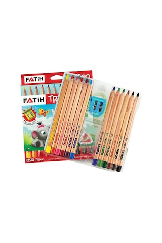 Fatih Triboo Jumbo Kuru Boya Kalem 12 Renk + Kalemtraş