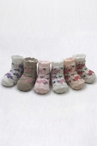 Cocole Socks Kız Bebek Soket Çorabı Kraft Kutulu 6'lı Set Pamuklu 0-1 Güllü Çok Renkli
