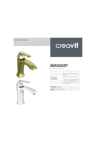 Creavit Avangart Lavabo Banyo Eviye Bataryası 3'lü Set AG1500G-AG2500G-AG8500G Altın