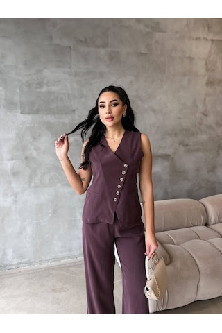 Modadua Modern Kesim Yelek Pantolon Takım Şık Ve Güçlü Kadın Stili Mürdüm