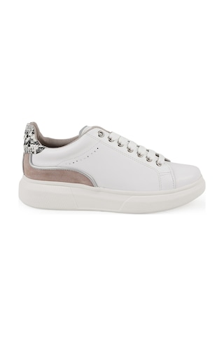 Mamma Mia Kadın Günlük Ayakkabı Hakiki Deri Kalın Platform Taban Yılan Desen Detaylı Bağcıklı Sneaker 26y-7765 Beyaz-vizon