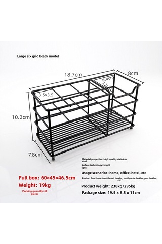 Yaozixa Banyo Elektrikli Fırça Ve Macun Tutucu - Çelik Materyal, Delme Yok Kurulum, 6 Bölmeli Siyah Organizer Diğer
