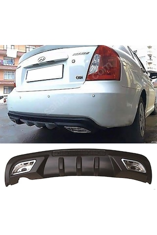 Hyundai Accent Era Difüzör Difizör Siyah + Kare Egzoz Görünüm C Tip 2006 - 2009 Uyumlu