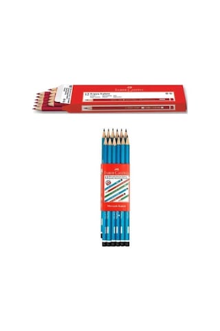 Faber-castell Kurşun Kalem Köşeli Mercanlı - 12 Adet + 12 Adet Kırmızı Kopya Kalemi