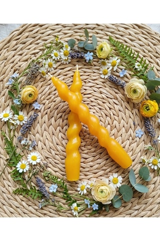 Sarı Renkli Spiral, Burgulu Pinterest Model Şamdan Mum 2' Li Set
