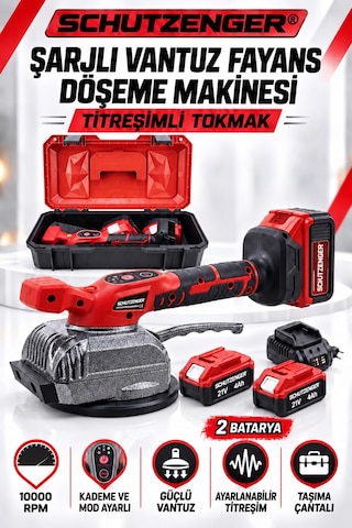 21v 4ah Şarjlı Vantuzlu Titreşimli Fayans Döşeme Makinesi 2 Bataryalı, Çantalı, 10000 Rpm Kırmızı