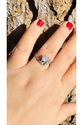 925 Ayar Gümüş Yüzük Alyans Parlak Zirkon Taşlı