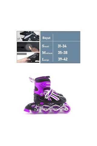 Vadi Mor Silikon Tekerli Ayarlanabilir Işıklı Paten S 31-34 Hp8136 Mor