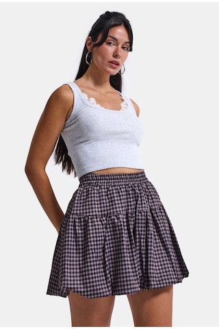 Kadın Mor Ekose Mini İçi Şortlu Etek