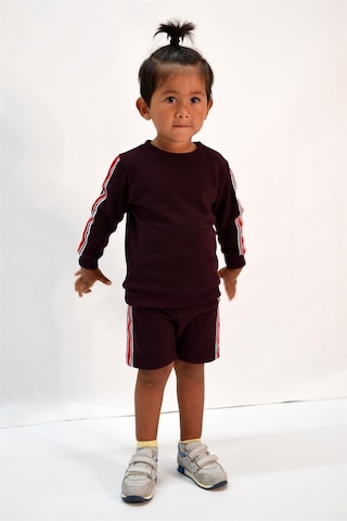 Luess Erkek Çocuk Şerit Detaylı Siyah Alt - Üst Takım Bordo