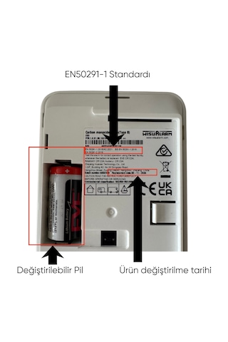 Wisualarm C03 Karbonmonoksit Dedektörü 10 Yıl Pil Ömrü 85 Db Alarm