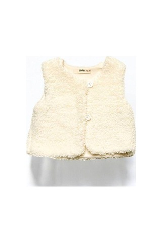 Kız Bebek Peluş Yelek-14866 Ekru