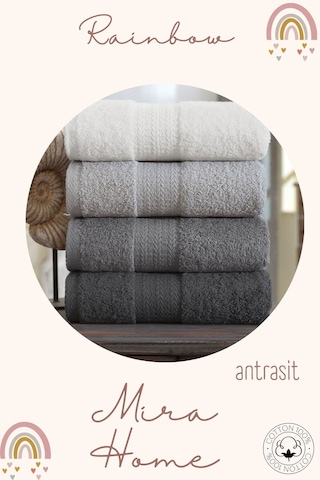 4 Lü El Yüz Havlu Seti %100 Pamuklu 50x85 Cm Rainbow Antrasit