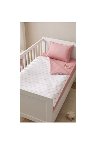 % 100 Pamuk Fiyonklu Bebek Nevresim Takımı Pembe