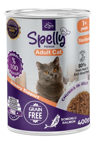Spelly Kısırlaştırılmış Somonlu Yetişkin Kedi Maması Konservesi 24 x 400 G