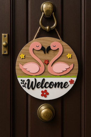 Kapı Süsü Modern Çizgi Kişiye Özel İsim Seçeneği Hediye No:1002 Beyaz - Pembe