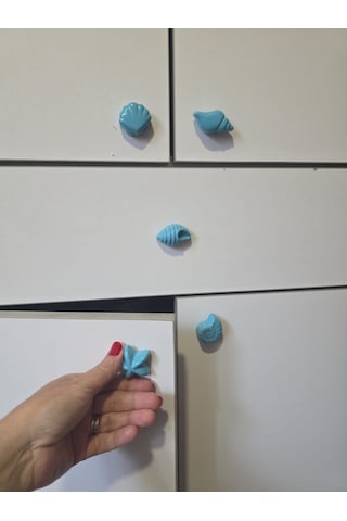 Dafniart 6 Lı Deniz Kabuğu Temalı Dolap Çekmece Kulpu, Turkuaz, 4-5 Cm, 6'lı Set, Yıldız Ve Kabuk Şekilli