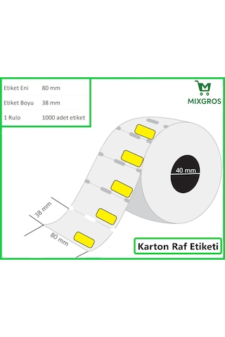 80x38 Mm Karton Termal Raf Reyon Etiketi Sarı Fiyat Çerçeveli 1 Rulo: 1000 Adet Etiket