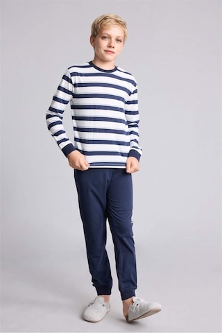 Defacto Çizgili Uzun Kollu Pijama Üstü Esnek Belli Uzun Pijama Altı 2li Pijama Takımı Erkek Çocuk I1188a826aunv135 Lacivert-nv135