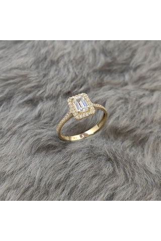 Chavin Baget Taşlı Sarı Altın Yüzük Et62