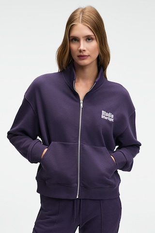 TORINA Kadın Nakış Detaylı Fermuarlı Çift Cepli Relax Mor Ceket