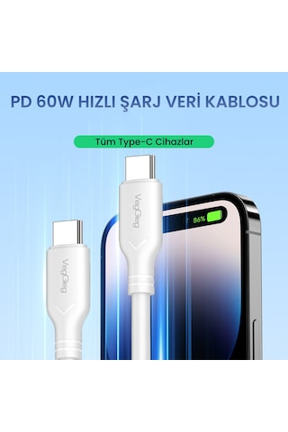 Veggieg 60w Type-c To Type-c Hızlı Şarj Ve Data Kablosu 1.2 Metre