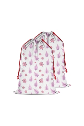 Büyük Noel Baba Hediye Çantası, Pamuklu Kordonlu, Yeniden Kullanılabilir Noel Poinsettia Fern