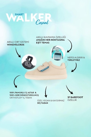 Smart Walker Casual Süper Mat Bej Barefoot Çocuk Ayakkabı Bej