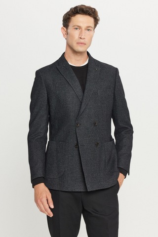 Altınyıldız Classıcs Lımıted Edıtıon Erkek Sıyah Yünlü Slim Fit Dar Kesim Kırlangıç Yaka Torba Cepli Kruvaze Ceket Siyah