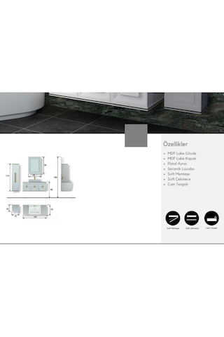 Evros Angel Banyo Dolabı 120 cm Altın - Beyaz