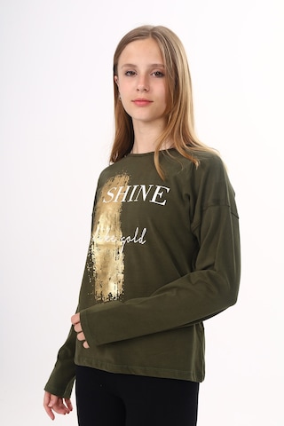 Toontoy Kız Çocuk Sweatshirt Shine Varak Baskılı Haki