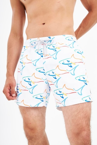John Frank Requin Desenli Hızlı Kuruyan Mayo Short Erkek Mayo Short Jfsssw96 Beyaz-mavi