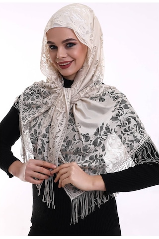 Narin Pamuk Tül Şal Koyu Krem-2 60x160