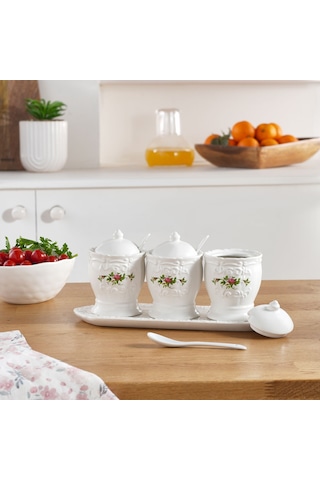 Karaca Antik 3'lü Kaşıklı Ve Tepsili Baharat Takımı 200 Ml Beyaz
