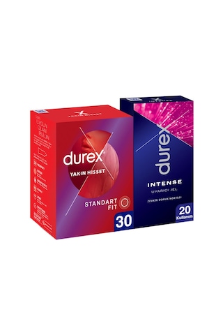 Durex Yakın Hisset İnce Prezervatif 30'lu + Durex Intense Jel 10 ML
