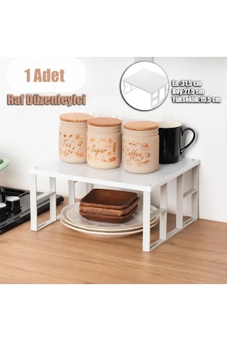 Kapris Dolap Içi Düzenleyici Raf Tabak Bardak Rafı Metal Raf 1 Adet Beyaz