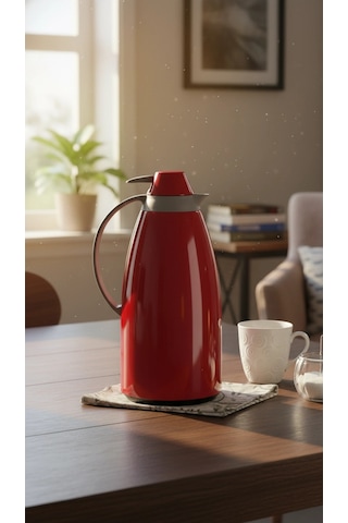 Cam İç Hazneli Vakumlu Termos 1.0 Litre - Sıcak Ve Soğuk Tutucu Kırmızı Renkli