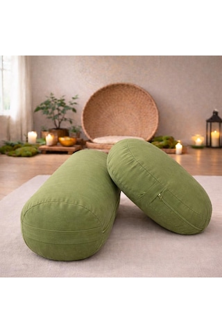 Yuvarlak Zafu Meditasyon Minderi & Bolster Minderi İkili Yoga Meditasyon Minder Seti Yeşil